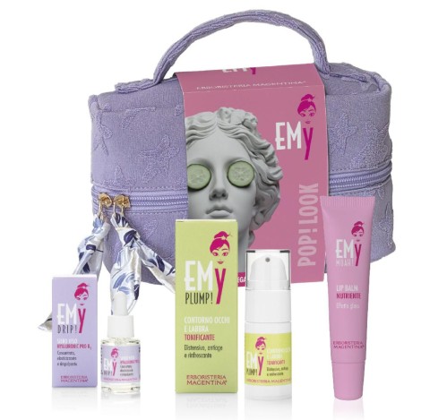 1 - Emy POP! Look Beauty Case con Siero Hyaluronic + Contorno Occhi e Labbra + Tonificante + LipBalm
