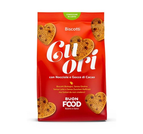 1 - Biscotti Cuori Nocciole e Gocce di Cacao 200gr